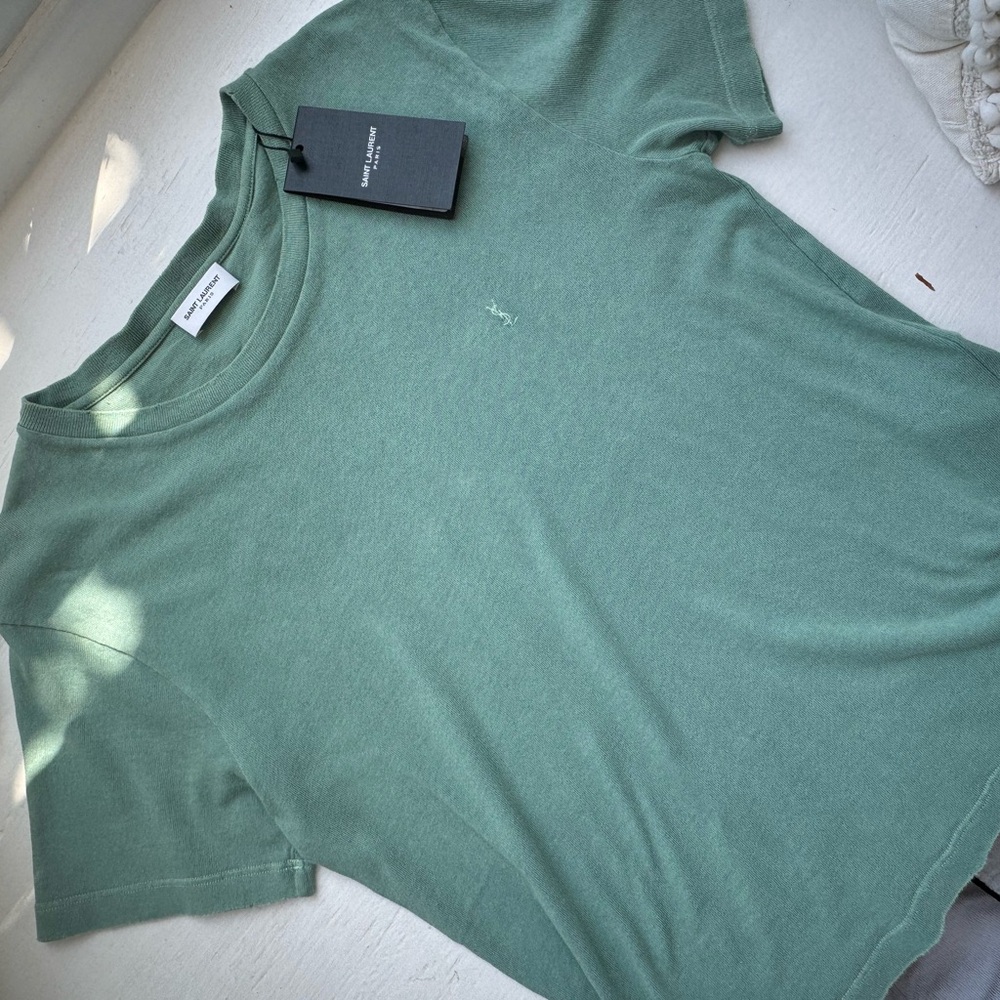 Saint Laurent Fitted Green Short Sleeve Tee